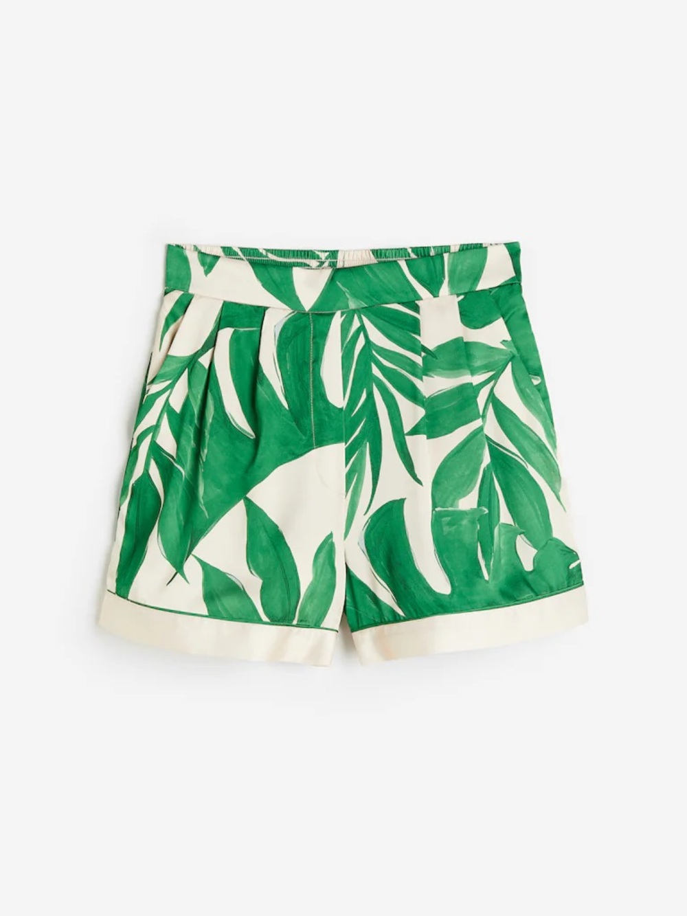 H&M Green and Cream Leaf-Print Women's Shorts